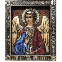Большая резная икона «Ангел Хранитель» из дуба с кристаллами Swarovski