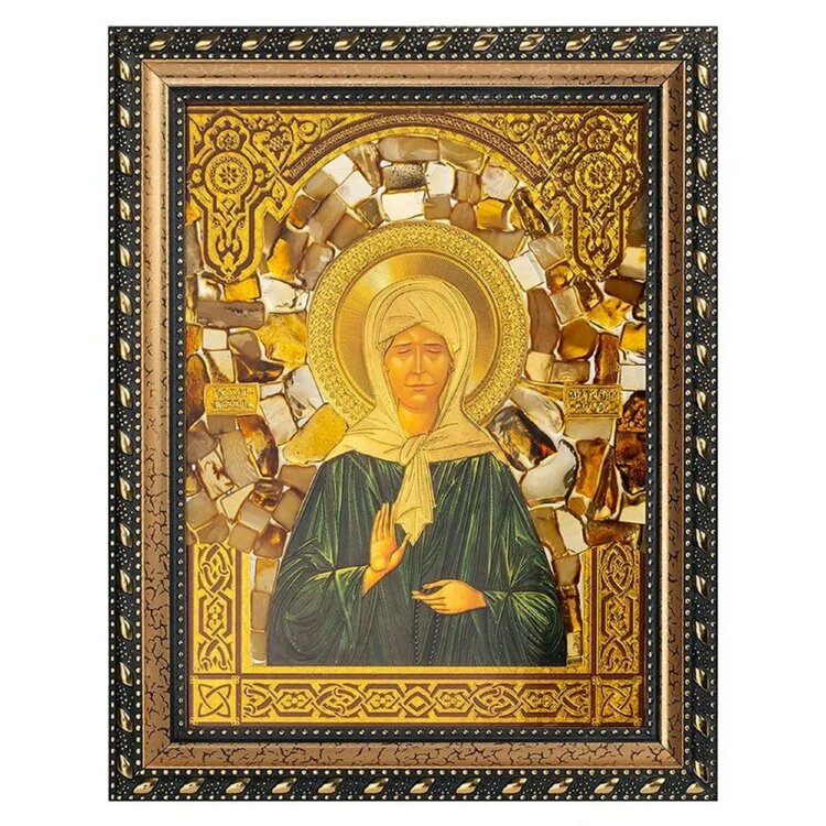 Подарочная икона «Матрона Московская» из янтаря в багете