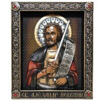 Большая резная икона «Александр Невский» из дуба в подарок солдату