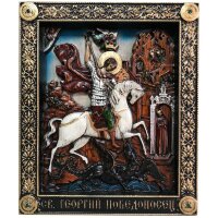 Большая резная икона «Георгий Победоносец» из дуба в подарок солдату
