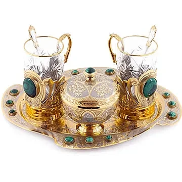 Чайный набор «Малахитовый» позолоченный