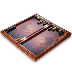 Нарды деревянные подарочные «Волк» из массива дерева с янтарной мозаикой