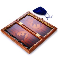 Нарды деревянные подарочные «Волк» из массива дерева с янтарной мозаикой