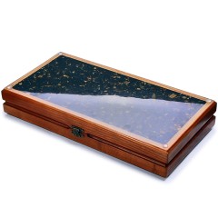 Нарды деревянные подарочные «Волк» из массива дерева с янтарной мозаикой