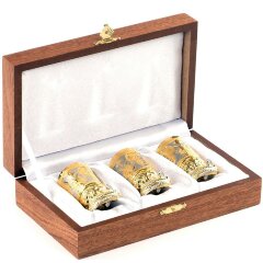 Позолоченные стопки перевёртыши «Осётр» (3 шт) в подарочном футляре