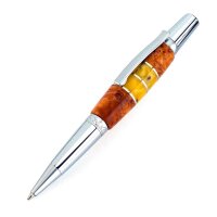 Хромированная письменная ручка «Невада» из дерева оливы и янтаря