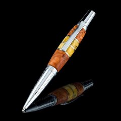 Хромированная письменная ручка «Невада» из дерева оливы и янтаря