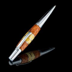 Хромированная письменная ручка «Невада» из дерева оливы и янтаря