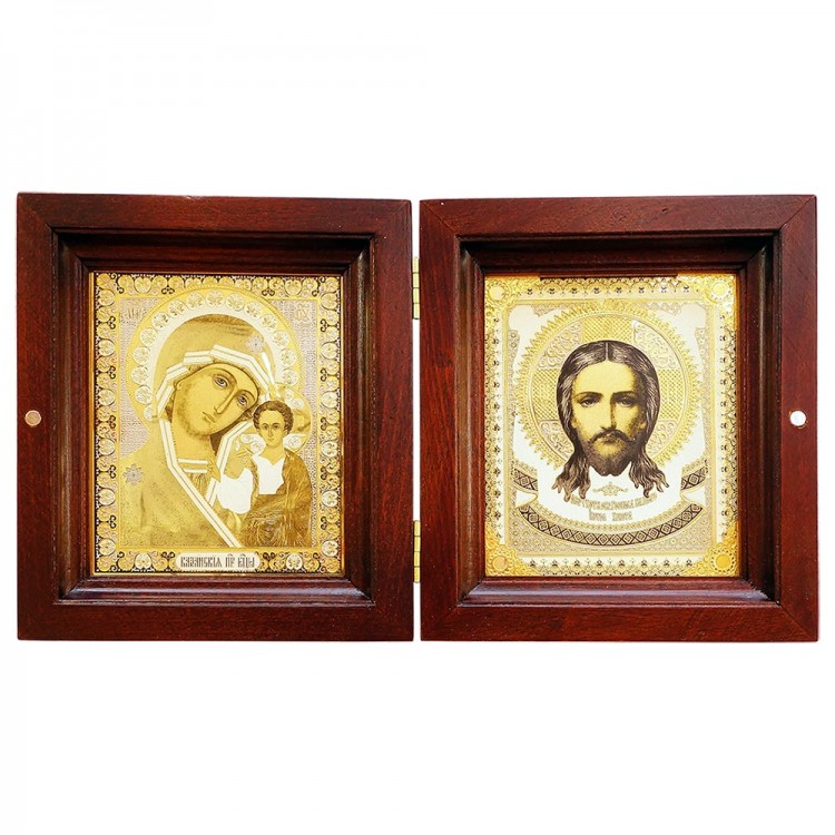 Подарочный складень иконы «Благодатный» с образами Христа и Богородицы