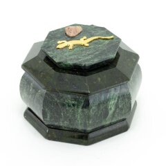 Восьмигранная шкатулка из змеевика «Малахитница» для украшений с зеркалом