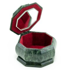 Восьмигранная шкатулка из змеевика «Малахитница» для украшений с зеркалом