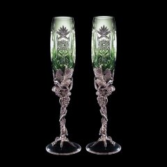 Серебряные бокалы для вина «Виноградная лоза» с изумрудным хрусталём