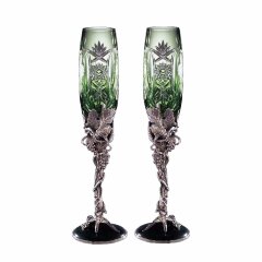 Серебряные бокалы для вина «Виноградная лоза» с изумрудным хрусталём