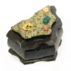 Большая шкатулка из змеевика «Малахитница» для украшений с зеркалом