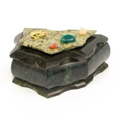 Большая шкатулка из змеевика «Малахитница» для украшений с зеркалом