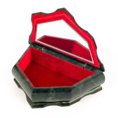 Большая шкатулка из змеевика «Малахитница» для украшений с зеркалом