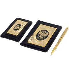 Подарочный набор обложка для паспорта «Герб России» с визитницей и ручкой
