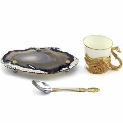 Подарочная кофейная пара «Лебедь» на агате в подарок девушке