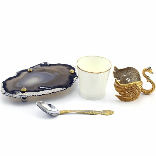 Подарочная кофейная пара «Лебедь» на агате в подарок девушке