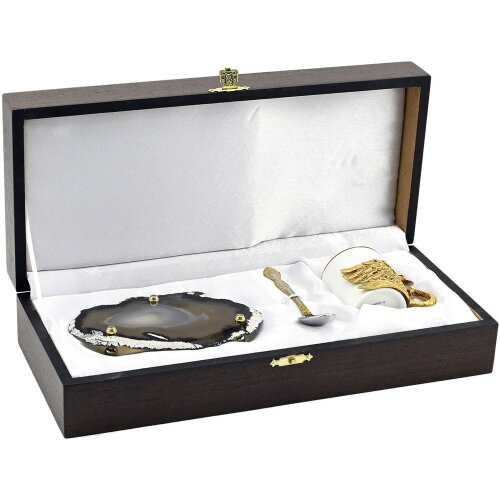 Подарочная кофейная пара «Лебедь» на агате в подарок девушке