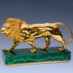 Сувенирная статуэтка «Золотой лев» на малахите в подарок руководителю