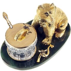 Подарочная медовница «Медведь» на нефрите в футляре