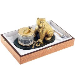 Подарочная медовница «Медведь» на нефрите в футляре