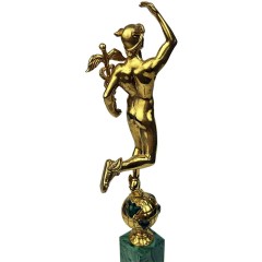 Бронзовая статуэтка «Меркурий» на камне малахит в подарок бизнесмену — символ удачи