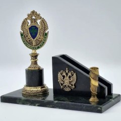 Визитница с подставкой для ручки «Пограничный герб» в подарок военному на праздник День погранвойск