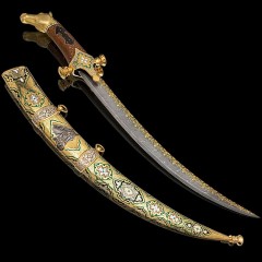 Сувенирная восточная сабля «Конь» небольшая длина клинка с рукояткой в виде головы лошади