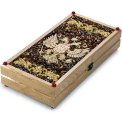 Нарды деревянные маркетри «Герб РФ» с янтарным декором