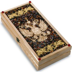 Нарды деревянные маркетри «Герб РФ» с янтарным декором