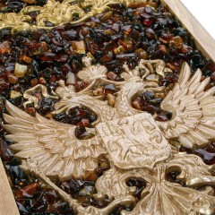 Нарды деревянные маркетри «Герб РФ» с янтарным декором