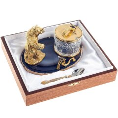 Подарочная медовница «Медведь» на агате в футляре