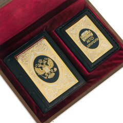 Кожаная обложка для автодокументов «Герб России» с ежедневником