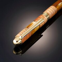 Подарочная письменная ручка «Elegant» из капа карельской берёзы и янтаря