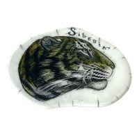 Сувенирный магнит «Тигр» из бивня мамонта в технике СКРИМШОУ