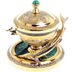 Подарочная икорница «Две стерлядки» на малахите в футляре