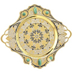 Чайный набор «МАЛАХИТ» — позолоченный подстаканник с ложечкой в подарок бабушке