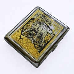 Металлический портсигар «Волк» с позолотой в подарок мужчине