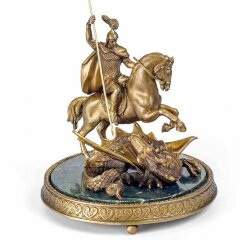 Бронзовая статуэтка «Георгий Победоносец» на камне змеевик