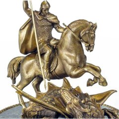 Бронзовая статуэтка «Георгий Победоносец» на камне змеевик
