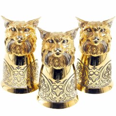 Позолоченные стопки перевёртыши «Рысь» (3 шт) в подарочном футляре