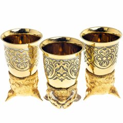 Позолоченные стопки перевёртыши «Рысь» (3 шт) в подарочном футляре