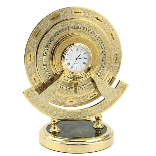 Кабинетные часы «Вечный календарь» на камне нефрит в подарок начальнику