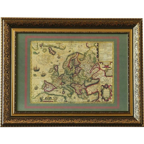 Старая карта в античном багете «Новая Европа» 1606 г. (копия)