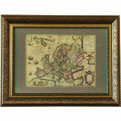 Старая карта в античном багете «Новая Европа» 1606 г. (копия)
