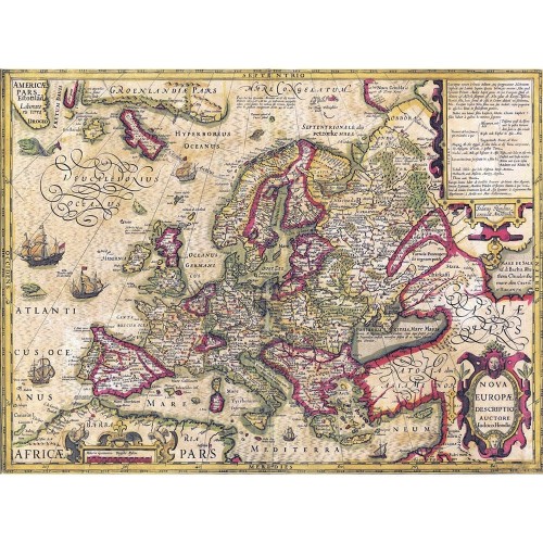 Старая карта в античном багете «Новая Европа» 1606 г. (копия)