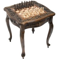 Резной шахматный стол «Рим» с фигурами