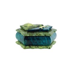 Шестигранная шкатулка из змеевика «Ящерица» с зеркалом для украшений